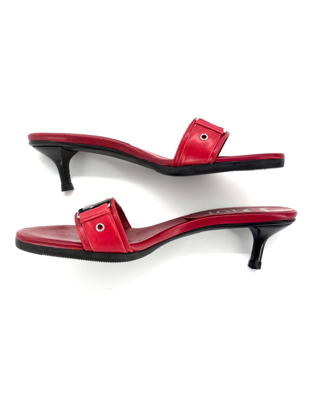 Dior Vintage Galliano Logo Plaque Red Leather Slip On Mules Sandals 35.5 - Picture 4 of 9